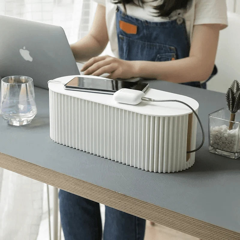 Cable Management Box Plastic Conceals Cables & Power Strips