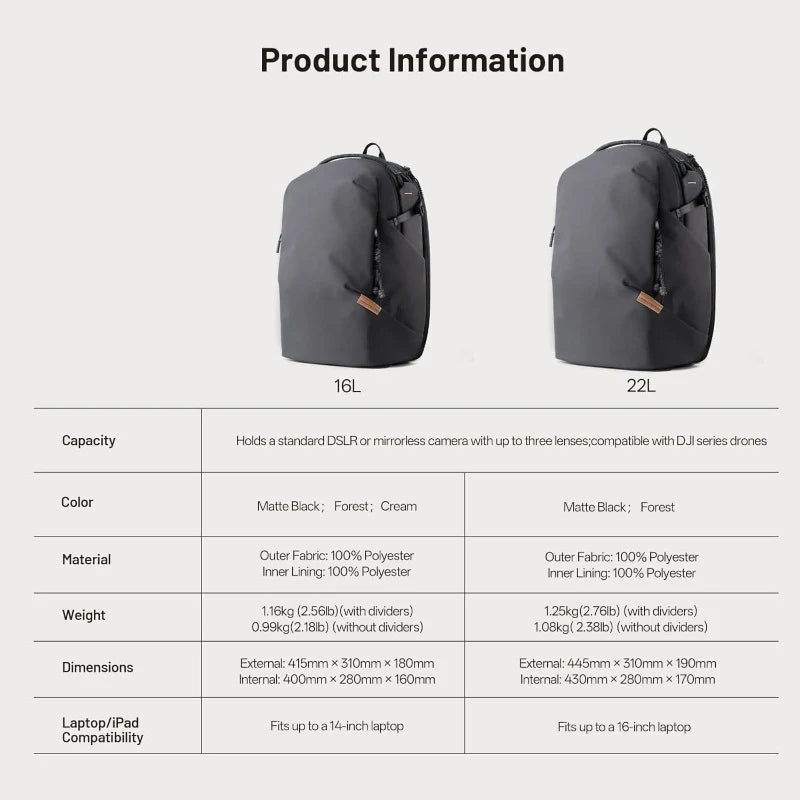 Camera Backpack Rear Access Water-Repellent Customizable Dividers