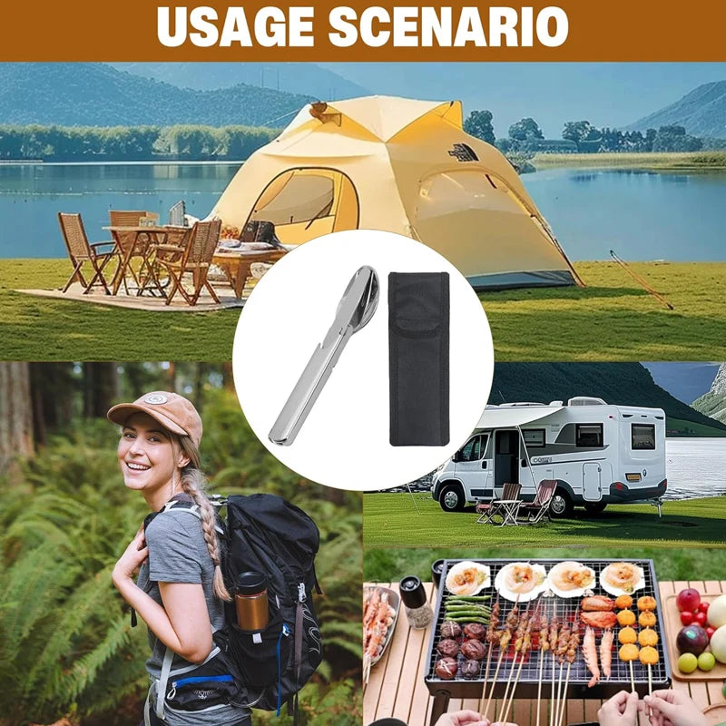 Camping Cutlery Set Foldable 4-In-1 Stainless Steel