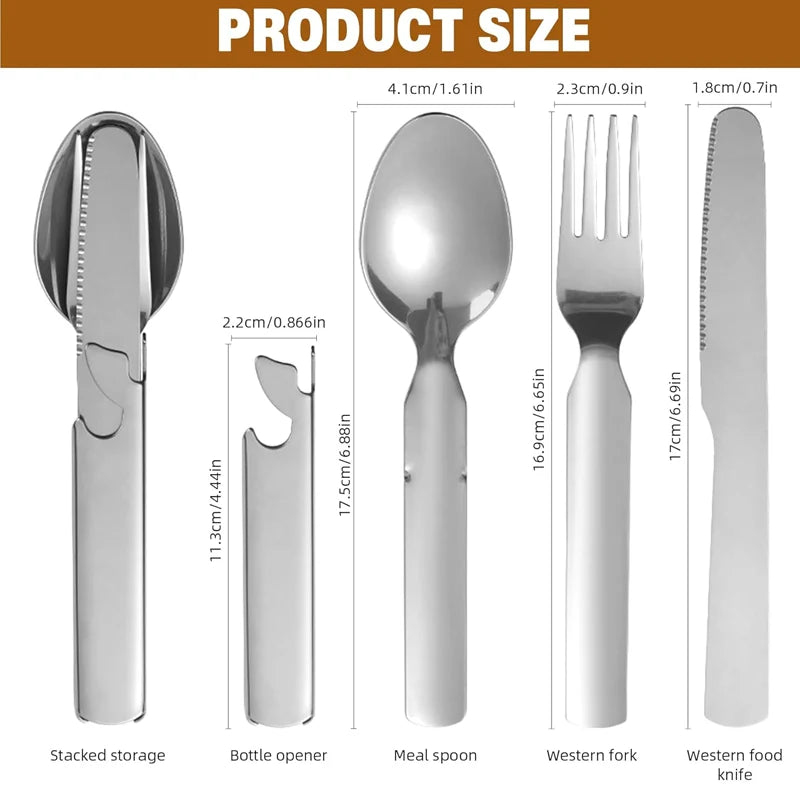Camping Cutlery Set Foldable 4-in-1 Stainless Steel
