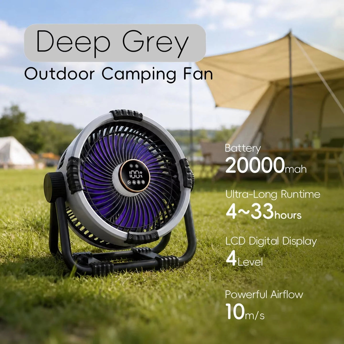 Camping Fan Turbo Airflow & Night Light Dual USB Type-C
