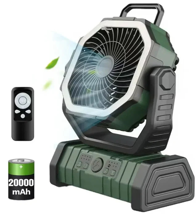 Camping Fan USB Rechargeable 20000mAh LED Light & Hanging Hook