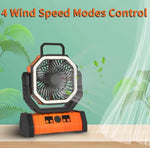 Camping Fan USB Rechargeable 20000mAh LED Light & Hanging Hook