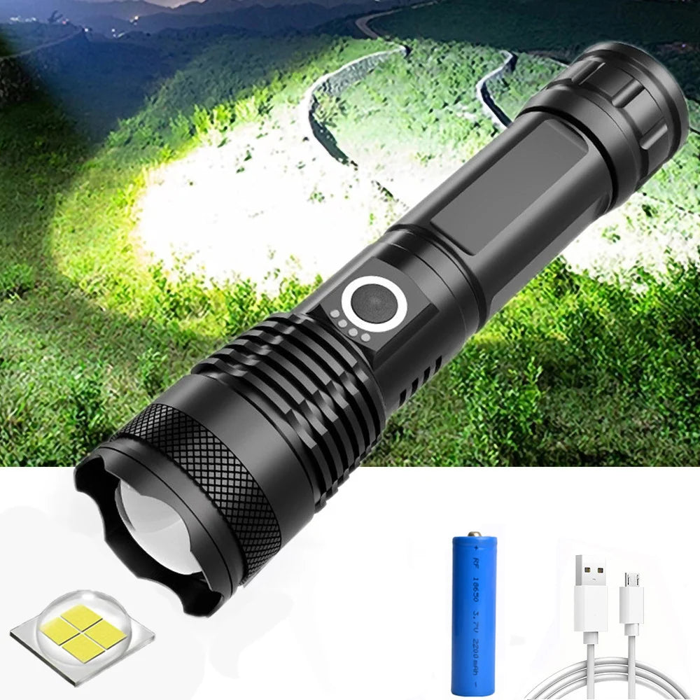 Camping Flashlight 7000 Lumens Zoomable USB Rechargeable