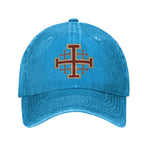 Cap Jerusalem Cross Graphic Washed Cotton Adjustable Buckle Closure