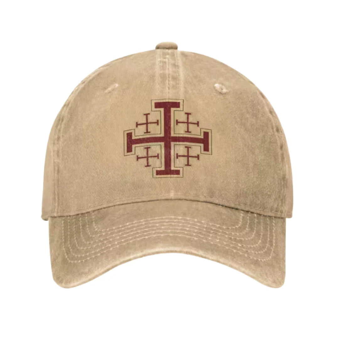Cap Jerusalem Cross Graphic Washed Cotton Adjustable Buckle Closure