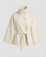 Cape Coat Wool Blend High Collar Adjustable Belt