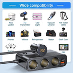 Car Adapter 7-In-1 3x12V Sockets & 4 USB Ports