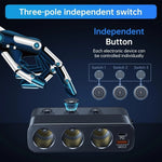 Car Adapter 7-In-1 3x12V Sockets & 4 USB Ports