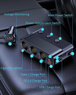 Car Adapter 7-In-1 3x12V Sockets & 4 USB Ports