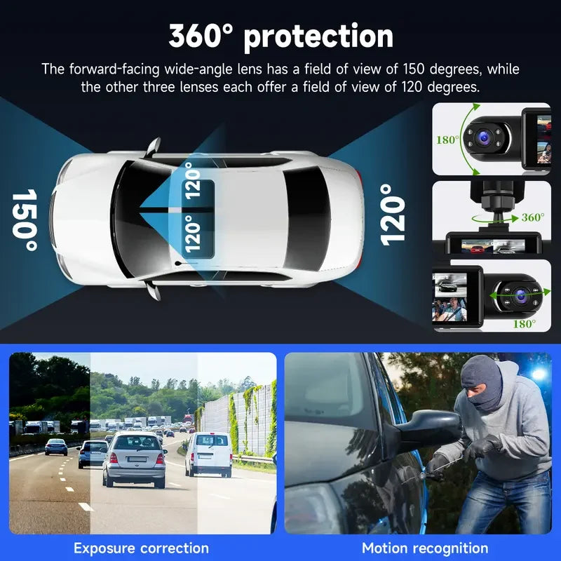 Car Dash Camera 4-Channel Infrared Night Vision Wi-Fi