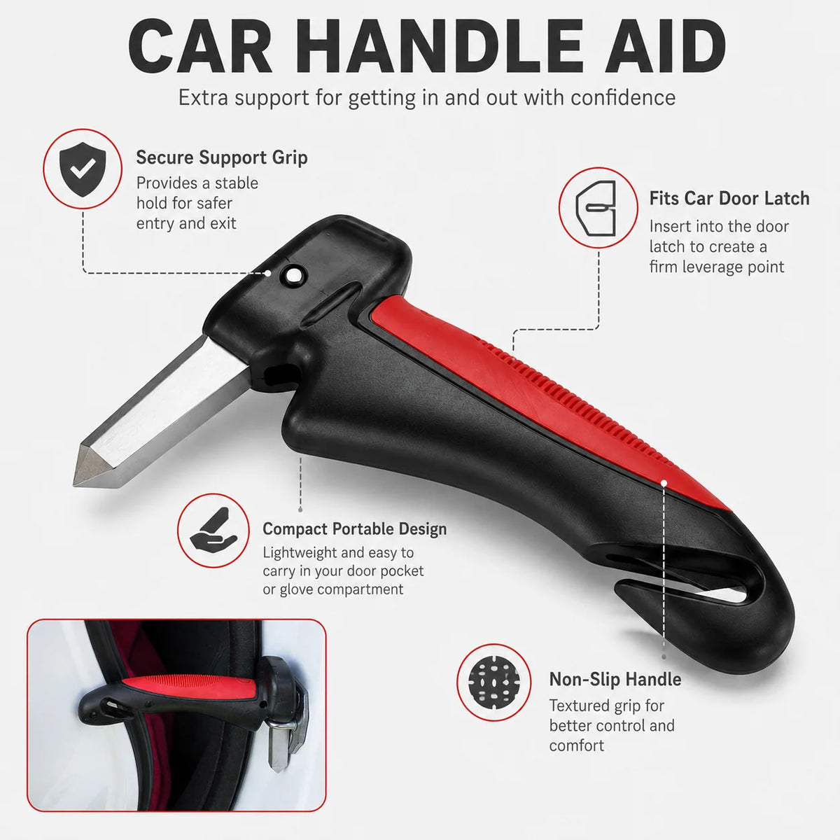 Car Door Grab Handle Stable Grip Easy Install