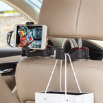 Car Headrest Phone Holder 360° Swivel & Bag Hanger
