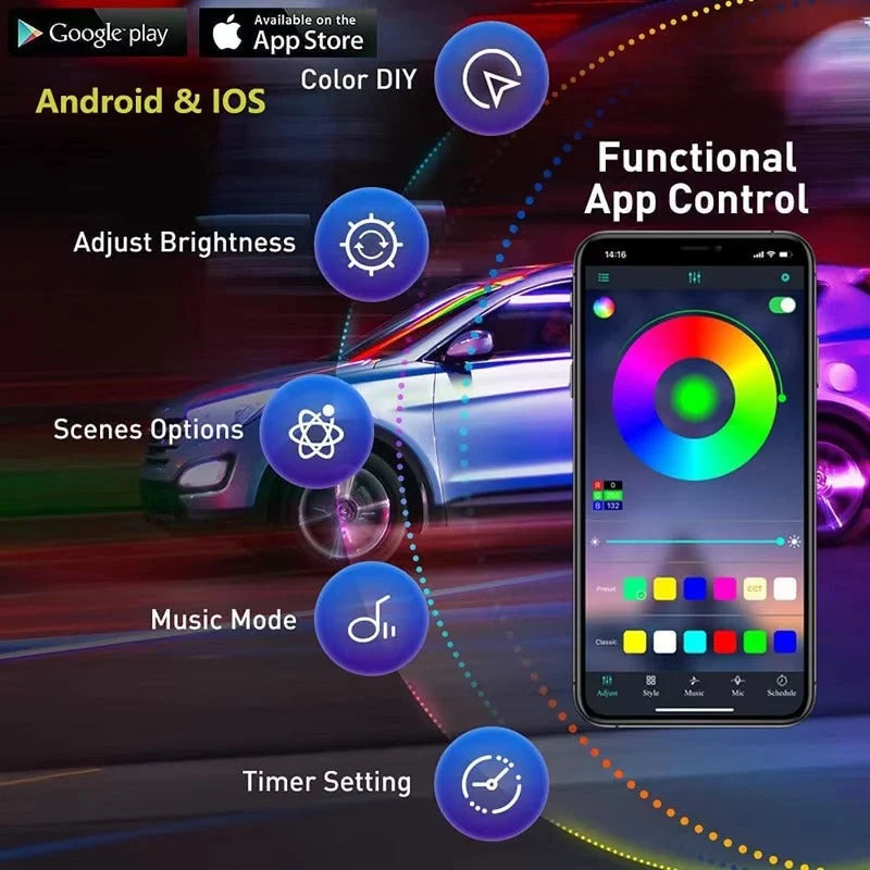 Car LED Strip Lights RGB Music-Sync Self-Adhesive