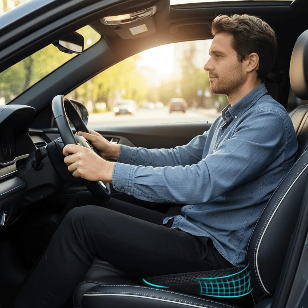 Car Lumbar Support Cushion Memory Foam Washable Cover