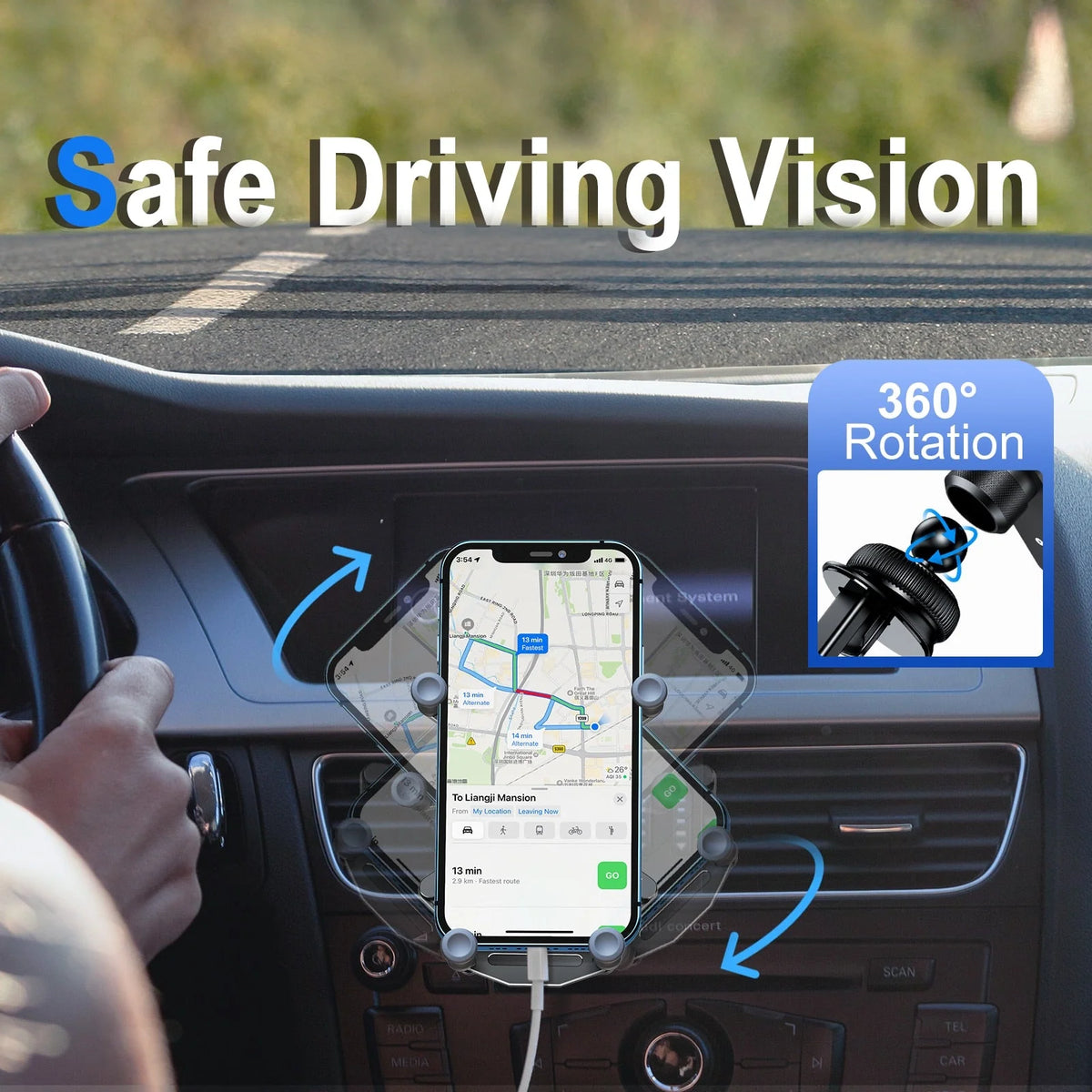 Car Phone Holder Automatic Locking Rotatable Air Vent Mount