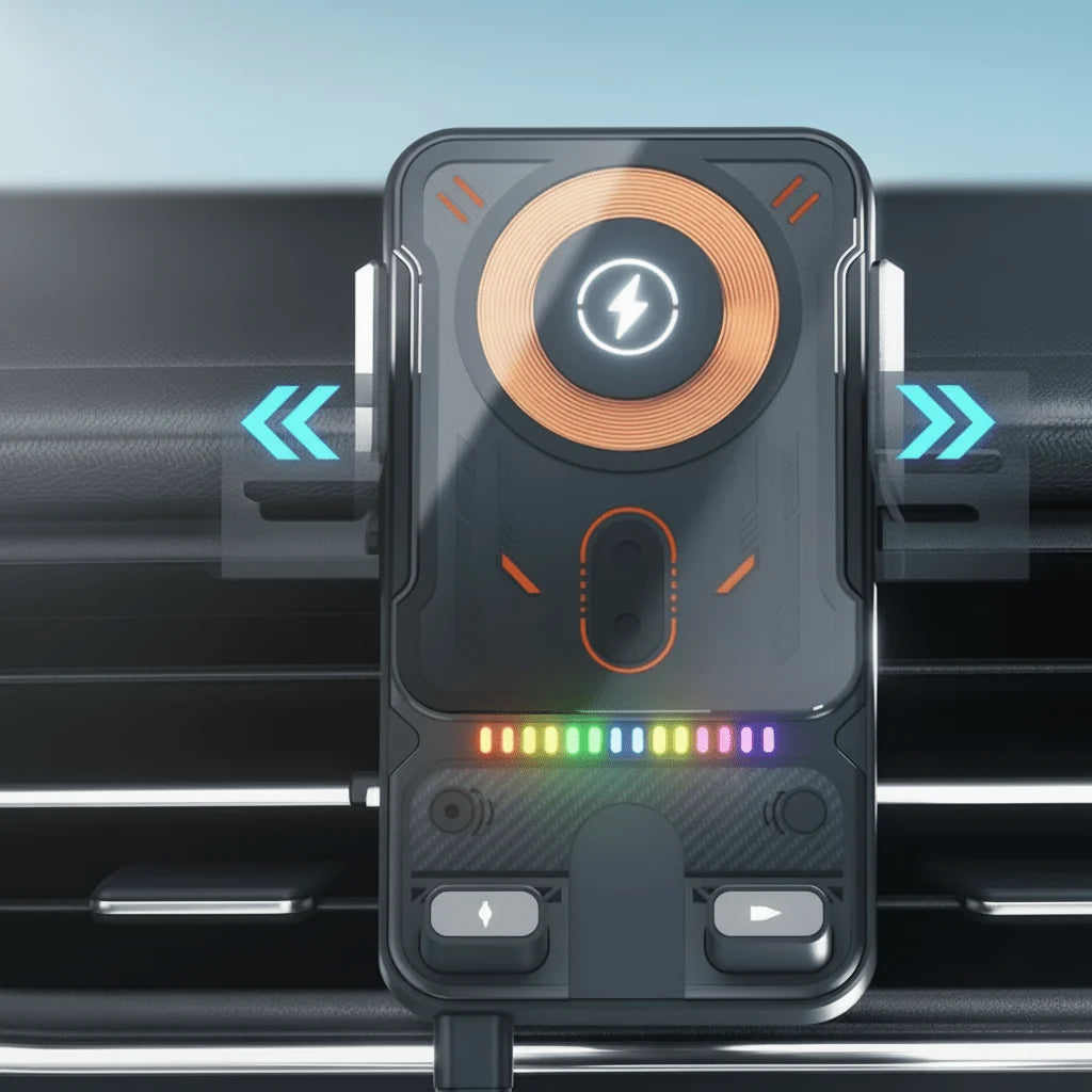Car Phone Mount 15W Wireless Charging Auto Rotation