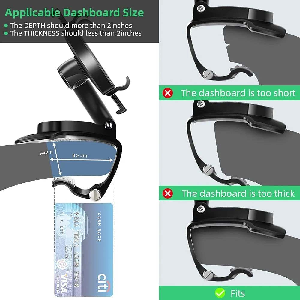 Car Phone Mount Clip-On 360° Rotation