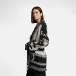 Cardigan 100% Cashmere Jacquard Knit Tassel Hem