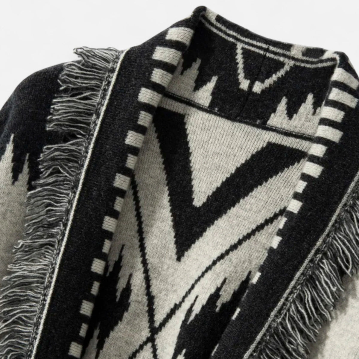 Cardigan 100% Cashmere Jacquard Knit Tassel Hem