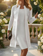 Cardigan And Dress Set Lace Overlay Twisted Waist