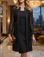 Cardigan And Dress Set Lace Overlay Twisted Waist