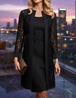 Cardigan And Dress Set Lace Overlay Twisted Waist