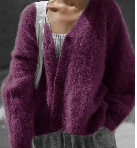 Cardigan Fluffy Mohair-Look Oversized Fit With Pockets