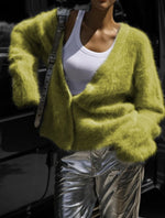 Cardigan Fluffy Mohair-Look Oversized Fit With Pockets
