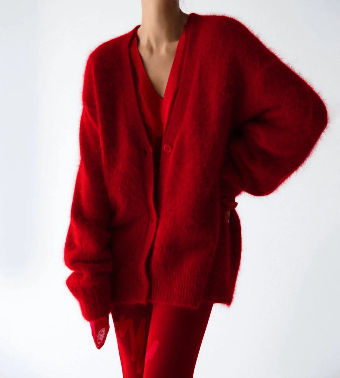 Cardigan Fluffy Mohair-Look Oversized Fit With Pockets