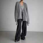 Cardigan Fluffy Mohair-Look Oversized Fit With Pockets