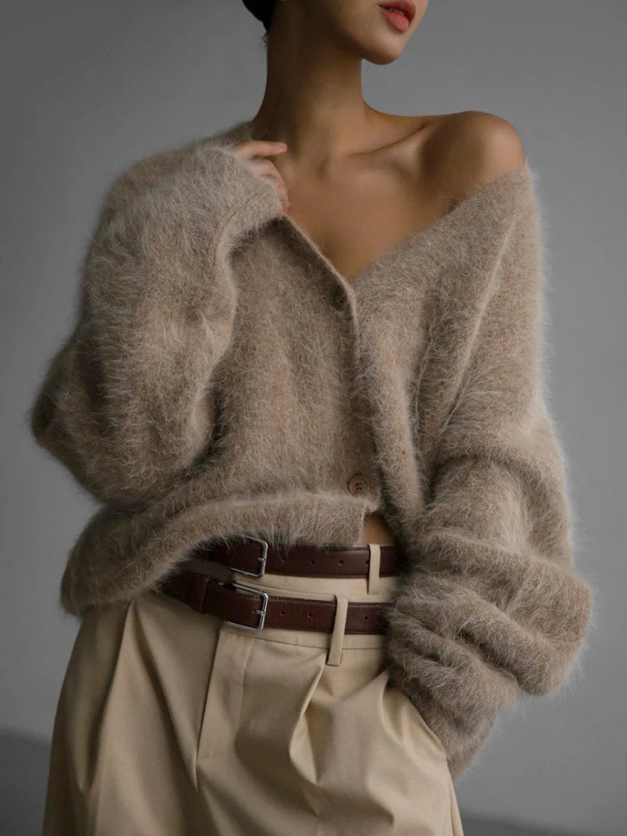 Cardigan Fluffy Mohair-Look Oversized Fit With Pockets