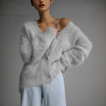 Cardigan Fluffy Mohair-Look Oversized Fit With Pockets