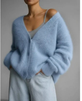 Cardigan Fluffy Mohair-Look Oversized Fit With Pockets