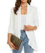 Cardigan Lightweight Draped Open Front 3/4 Sleeves