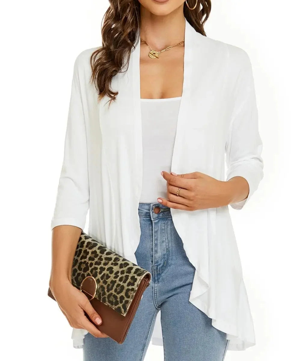 Cardigan Lightweight Draped Open Front 3/4 Sleeves