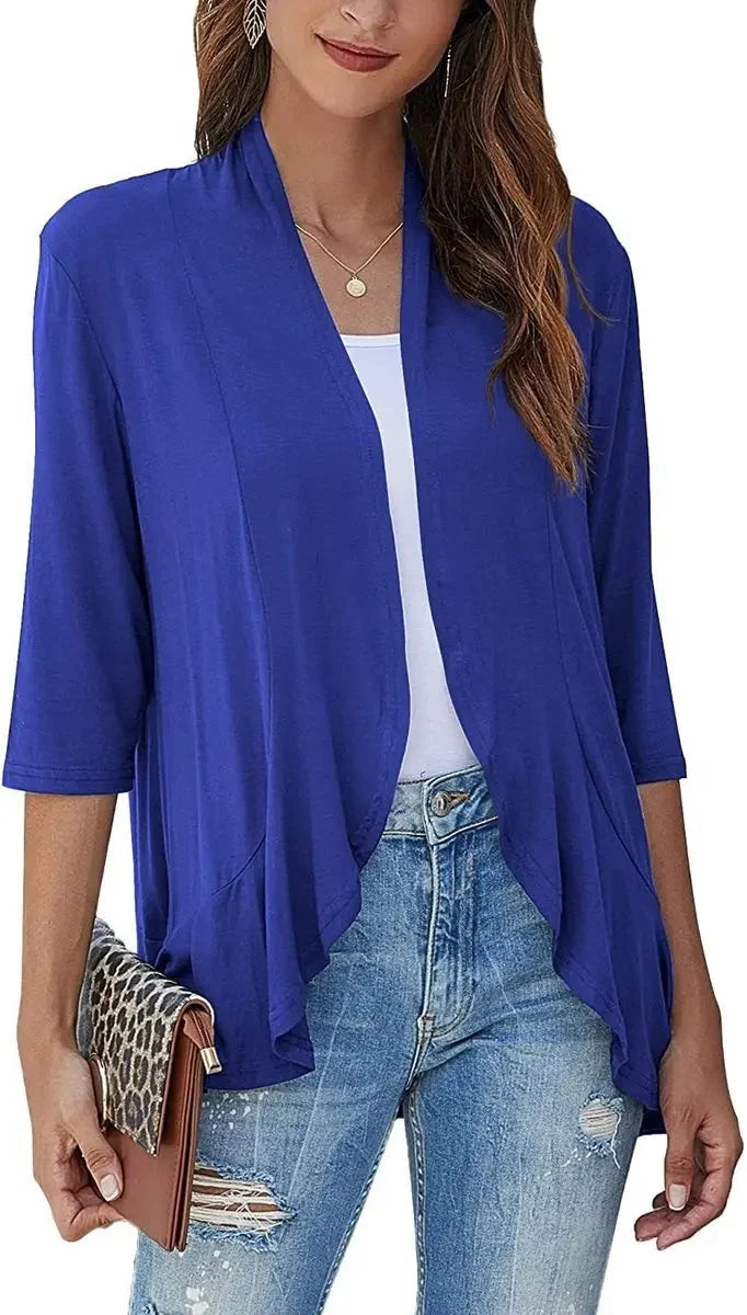 Cardigan Lightweight Draped Open Front 3/4 Sleeves