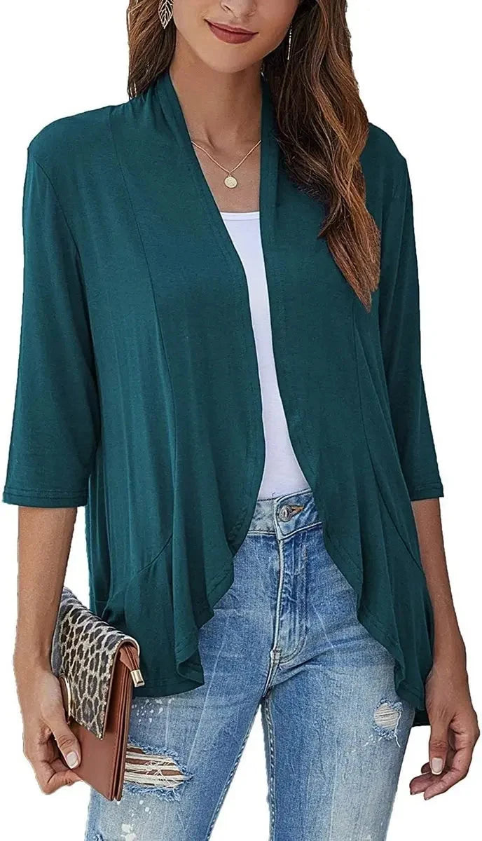 Cardigan Lightweight Draped Open Front 3/4 Sleeves