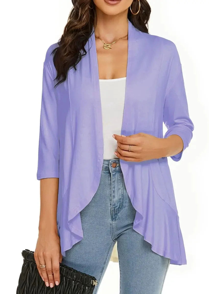 Cardigan Lightweight Draped Open Front 3/4 Sleeves