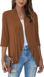 Cardigan Lightweight Draped Open Front 3/4 Sleeves