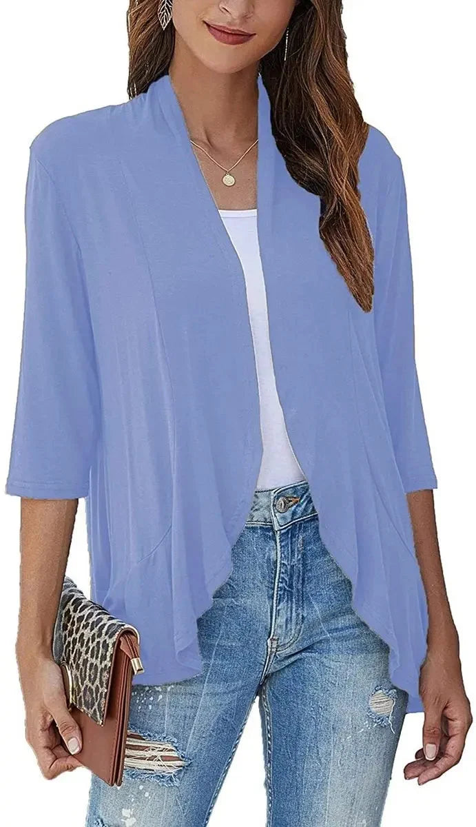 Cardigan Lightweight Draped Open Front 3/4 Sleeves