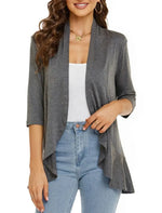 Cardigan Lightweight Draped Open Front 3/4 Sleeves
