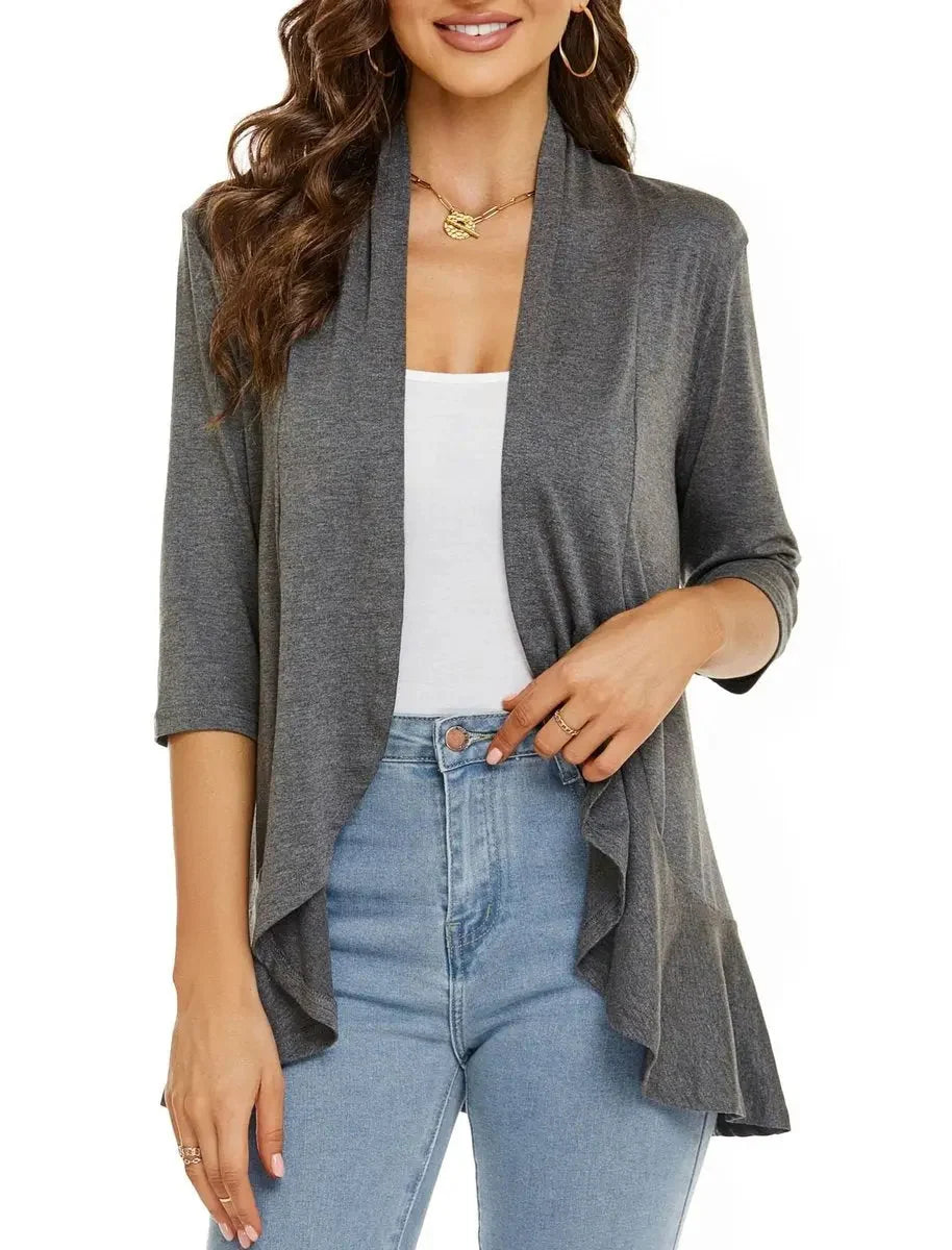 Cardigan Lightweight Draped Open Front 3/4 Sleeves