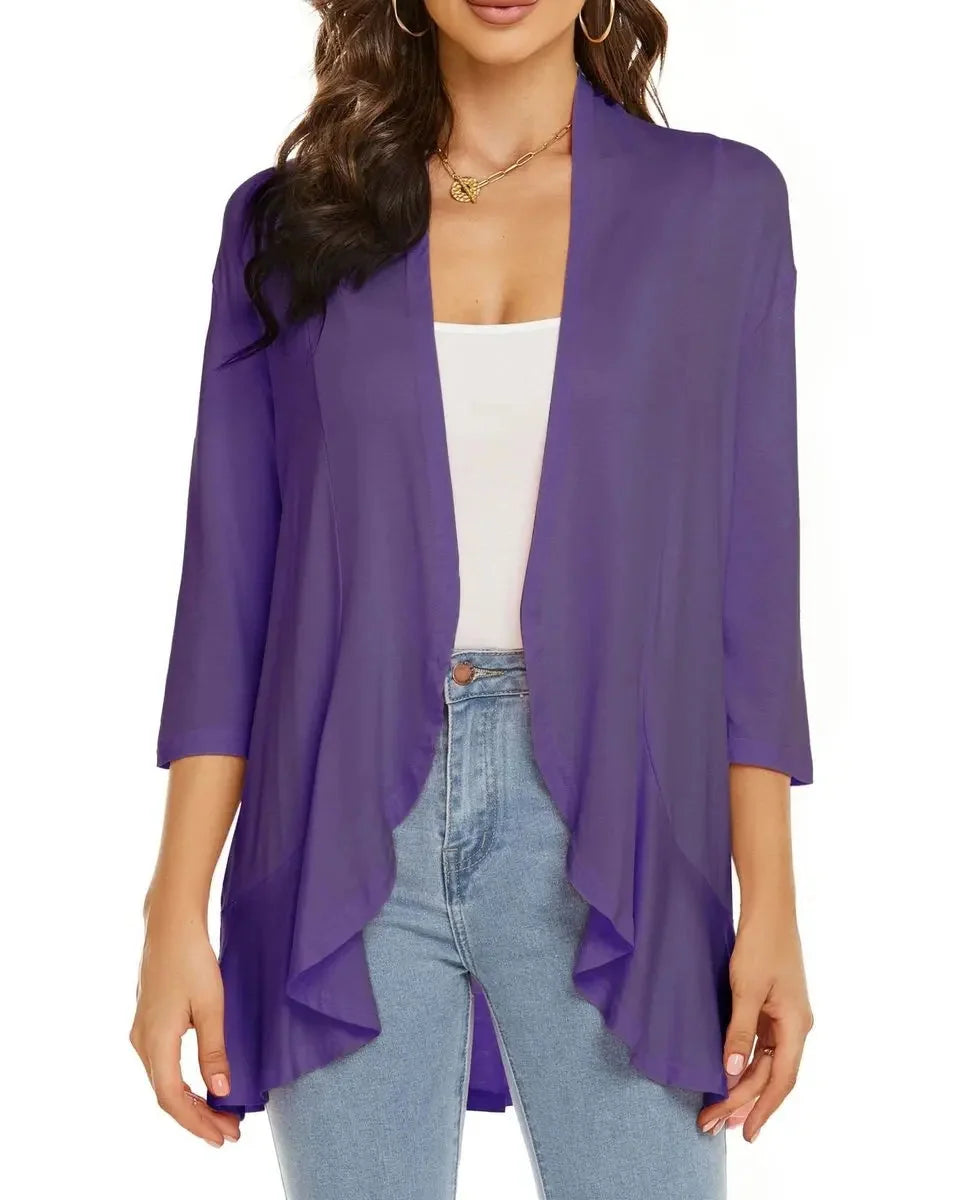 Cardigan Lightweight Draped Open Front 3/4 Sleeves