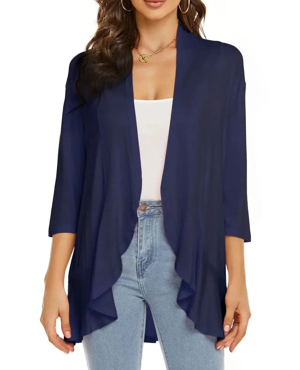 Cardigan Lightweight Draped Open Front 3/4 Sleeves