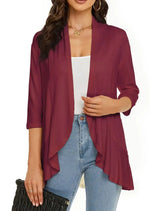 Cardigan Lightweight Draped Open Front 3/4 Sleeves