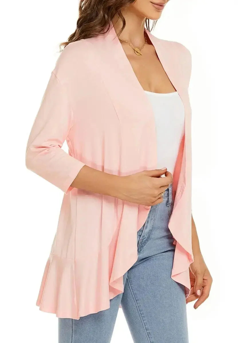 Cardigan Lightweight Draped Open Front 3/4 Sleeves