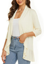 Cardigan Lightweight Draped Open Front 3/4 Sleeves