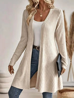 Cardigan Long Ribbed Knit Open Front Lightweight Layering