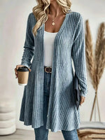 Cardigan Long Ribbed Knit Open Front Lightweight Layering
